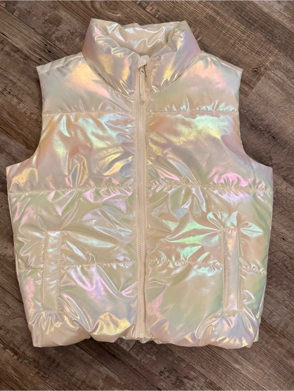 Old Navy Iridescent Cream Puffer Vest size 10/12
